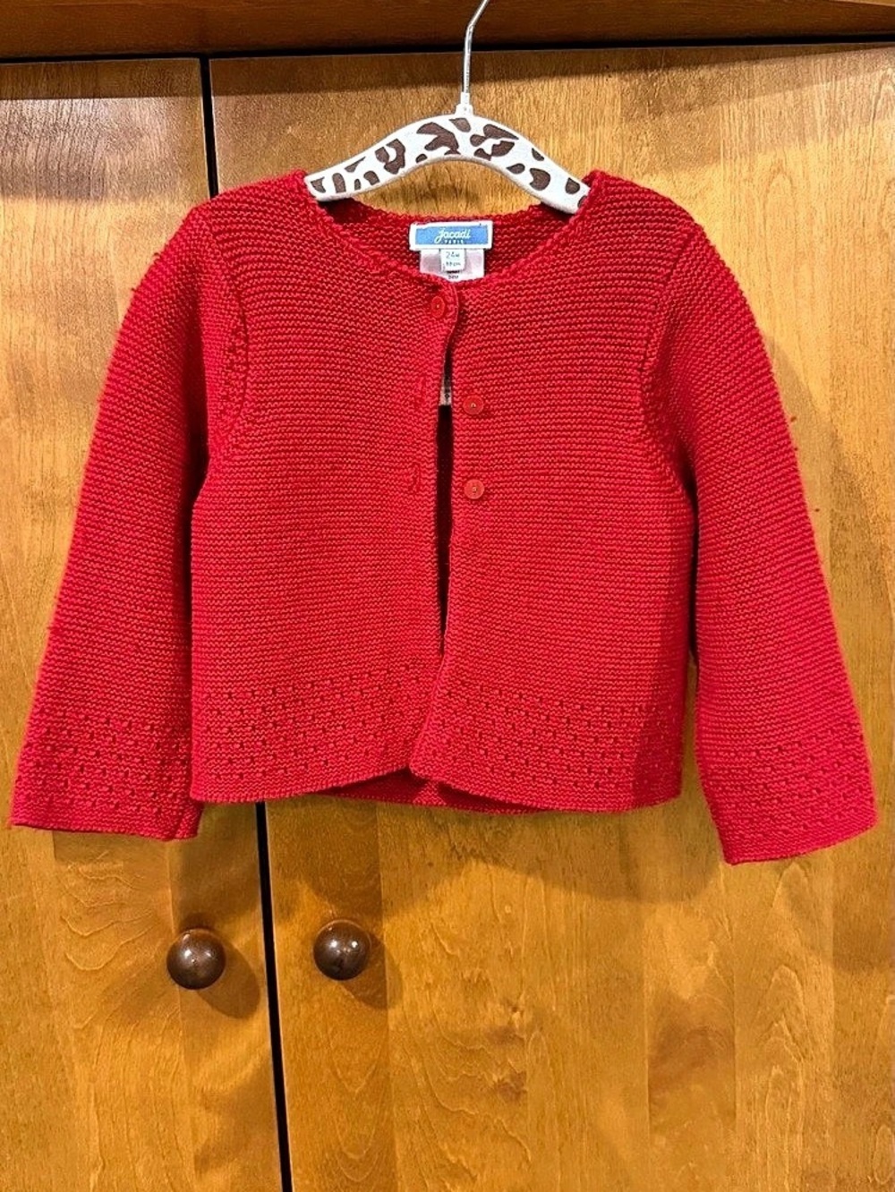 Jacadi Paris Girls Red Cotton Wool Knit Cardigan 24M 2T